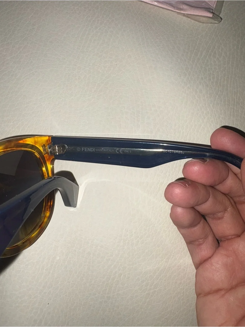Fendi Womens Tortoiseshell Amber Frame Sunglasses with Gradient Blue Lenses